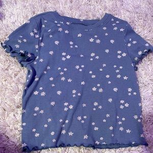 blue with white flowers child large tee